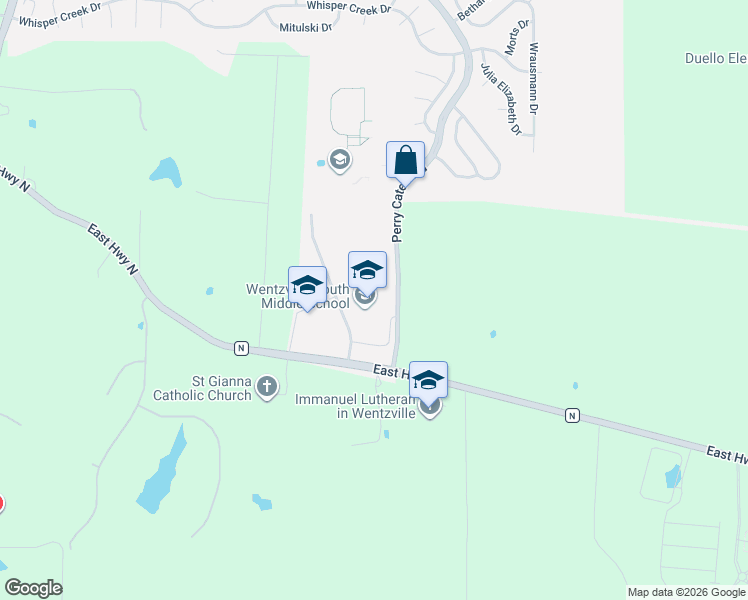 map of restaurants, bars, coffee shops, grocery stores, and more near 561 East Highway North in Wentzville