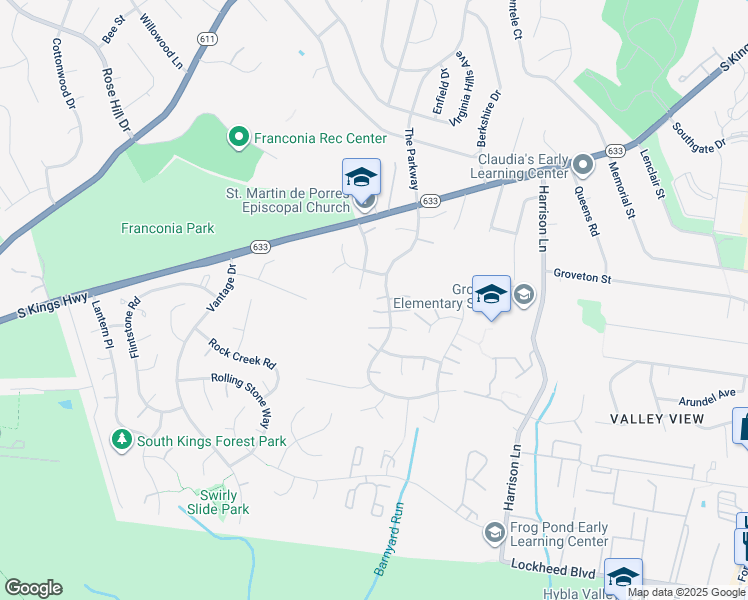 map of restaurants, bars, coffee shops, grocery stores, and more near 6808 Stoneybrooke Lane in Alexandria