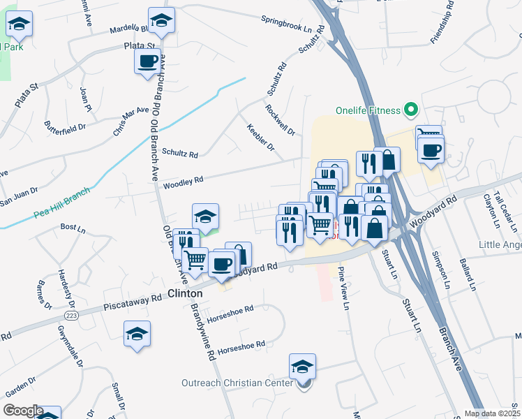 map of restaurants, bars, coffee shops, grocery stores, and more near 6518 Spoonbill Way in Clinton