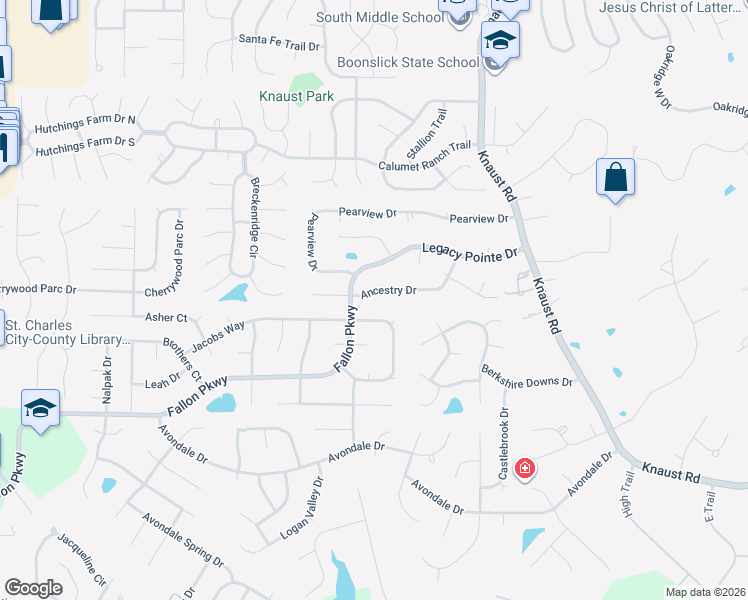 map of restaurants, bars, coffee shops, grocery stores, and more near 428 Ancestry Drive in St. Peters