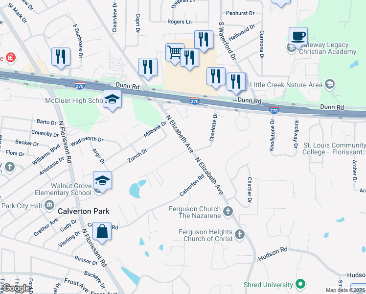 map of restaurants, bars, coffee shops, grocery stores, and more near 1451 North Elizabeth Avenue in St. Louis