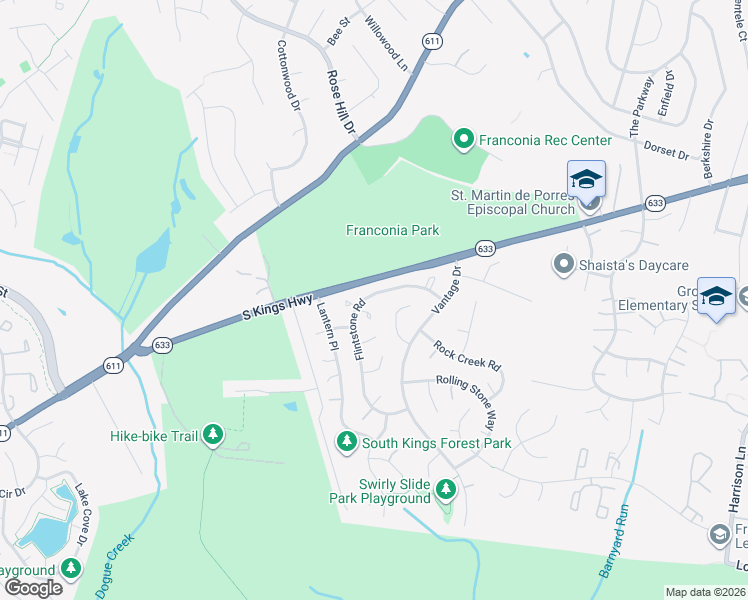 map of restaurants, bars, coffee shops, grocery stores, and more near 4431 Flintstone Road in Alexandria