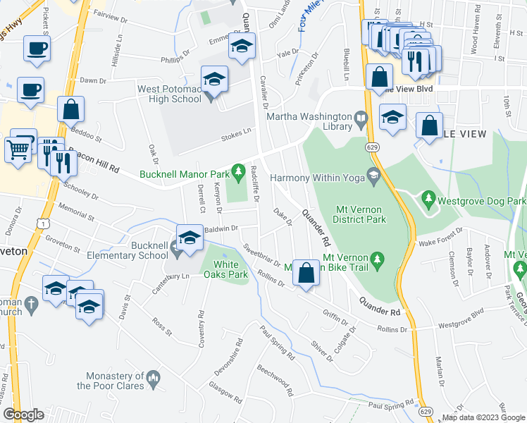 map of restaurants, bars, coffee shops, grocery stores, and more near 101 Independence Avenue Southeast in Washington