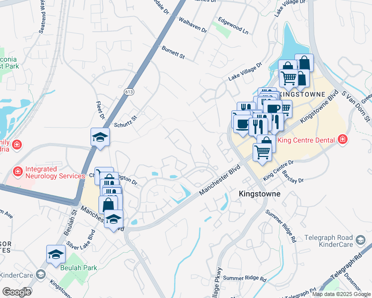 map of restaurants, bars, coffee shops, grocery stores, and more near 6203 Manchester Park Circle in Alexandria