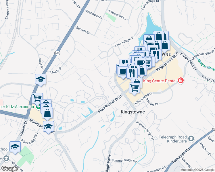 map of restaurants, bars, coffee shops, grocery stores, and more near 6824F Brindle Heath Way in Alexandria