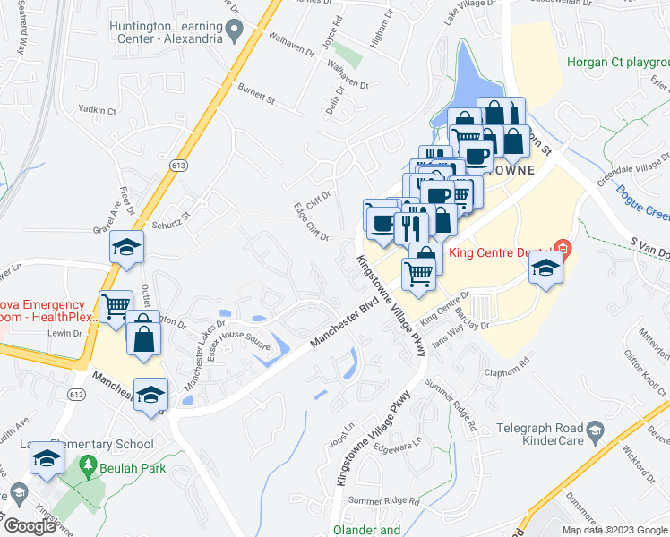 map of restaurants, bars, coffee shops, grocery stores, and more near 6824F Brindle Heath Way in Alexandria