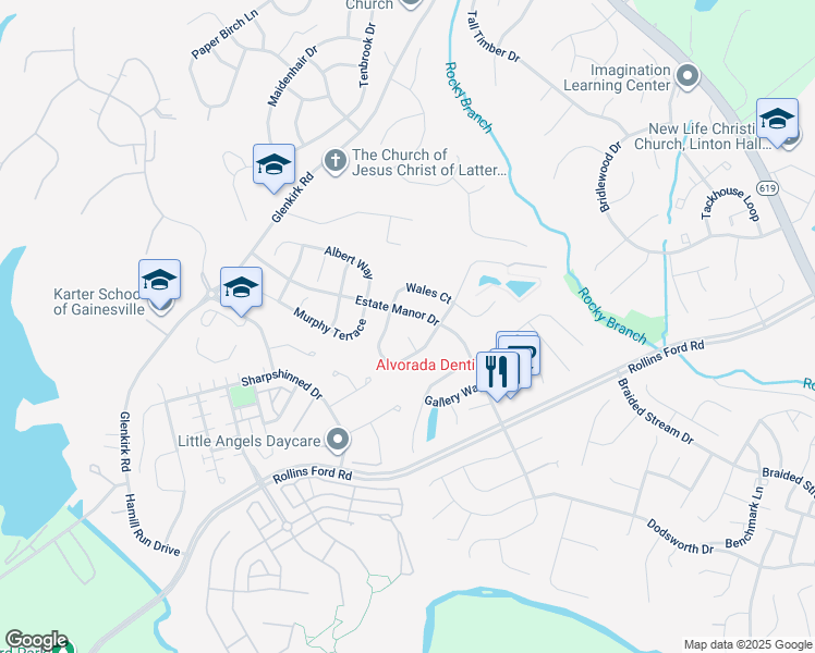 map of restaurants, bars, coffee shops, grocery stores, and more near 14012 Hyde Park Place in Gainesville