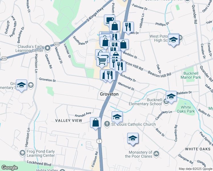 map of restaurants, bars, coffee shops, grocery stores, and more near 6870 Richmond Highway in Alexandria