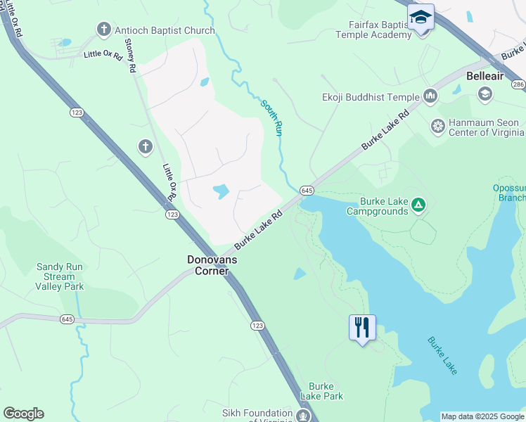 map of restaurants, bars, coffee shops, grocery stores, and more near 10534 Burke Lake Road in Fairfax Station