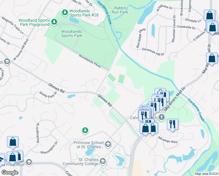 map of restaurants, bars, coffee shops, grocery stores, and more near 414 Bordeaux Way in Cottleville