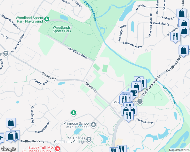 map of restaurants, bars, coffee shops, grocery stores, and more near 414 Bordeaux Way in Cottleville