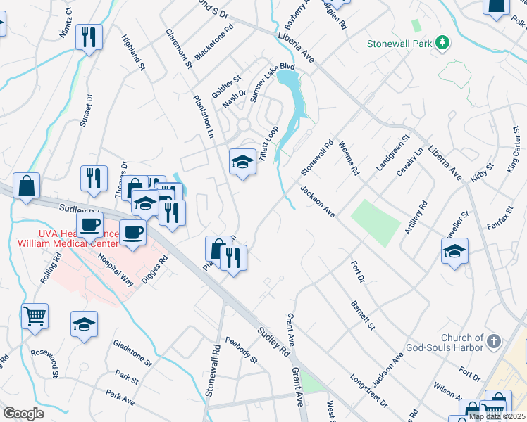map of restaurants, bars, coffee shops, grocery stores, and more near 8610 Stonewall Road in Manassas