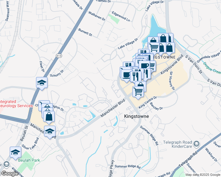 map of restaurants, bars, coffee shops, grocery stores, and more near 6820 Brindle Heath Way in Alexandria