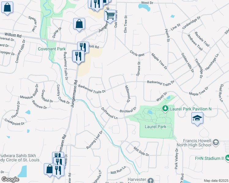 map of restaurants, bars, coffee shops, grocery stores, and more near 938 Summer Leaf Drive in St. Peters