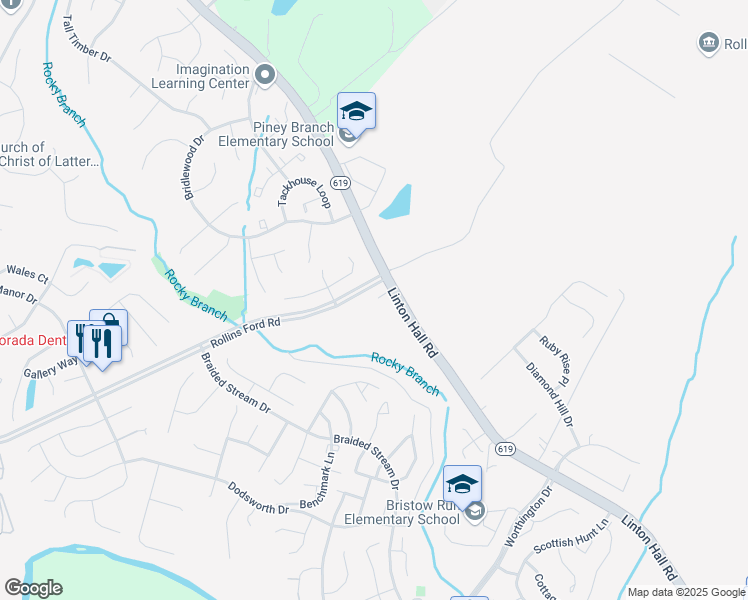 map of restaurants, bars, coffee shops, grocery stores, and more near 8602 Linton Hall Road in Bristow