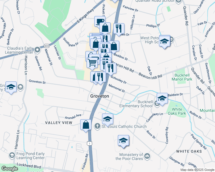 map of restaurants, bars, coffee shops, grocery stores, and more near 6821 Richmond Highway in Alexandria