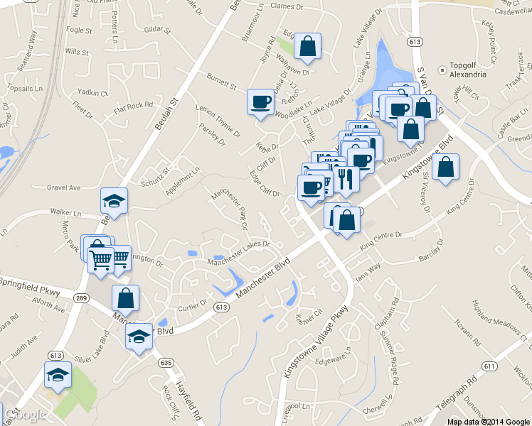 map of restaurants, bars, coffee shops, grocery stores, and more near 6807 Ericka Avenue in Alexandria