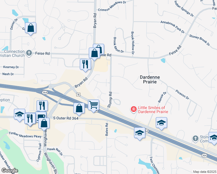 map of restaurants, bars, coffee shops, grocery stores, and more near 4 Sierra Pines Court in O'Fallon
