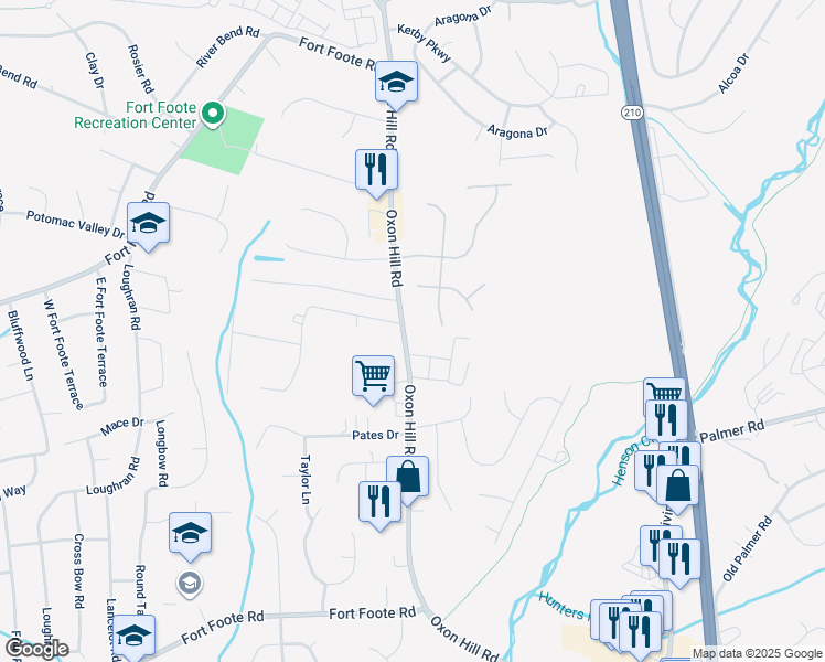 map of restaurants, bars, coffee shops, grocery stores, and more near 8714 Oxon Hill Road in Fort Washington