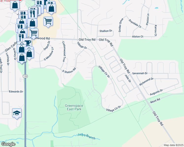 map of restaurants, bars, coffee shops, grocery stores, and more near 3 Peartree Lane in Glen Carbon