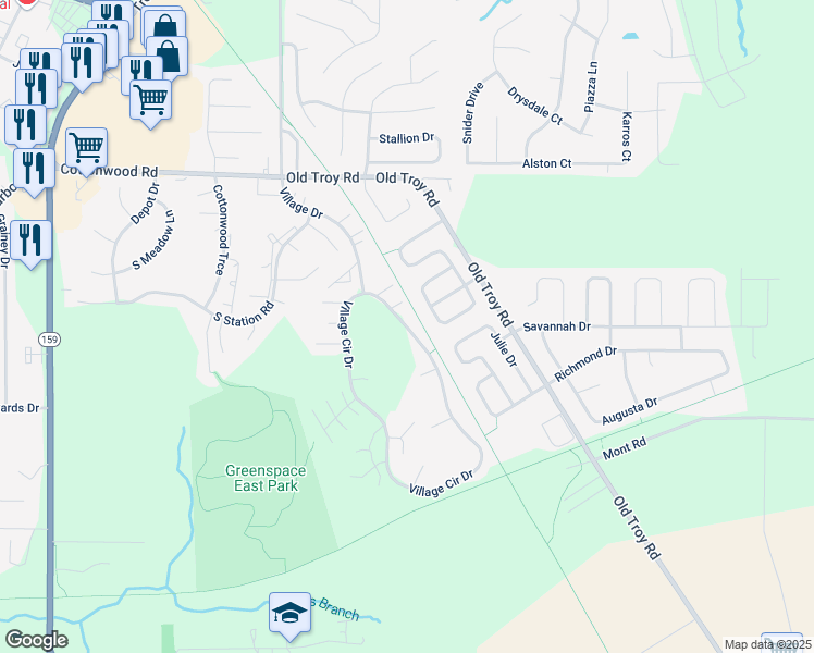 map of restaurants, bars, coffee shops, grocery stores, and more near 1100 Village Circle Drive in Glen Carbon