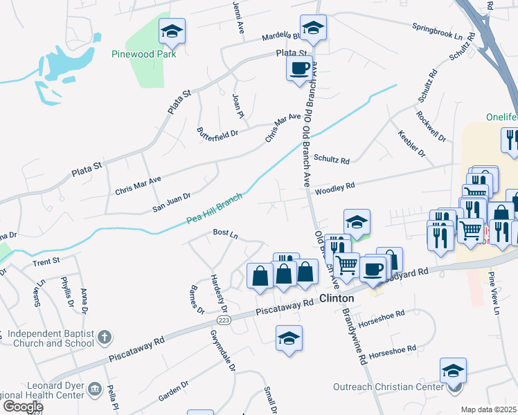 map of restaurants, bars, coffee shops, grocery stores, and more near 6007 Bradley Lane in Clinton