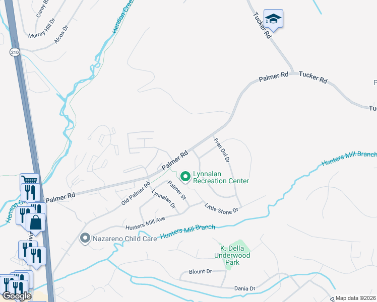 map of restaurants, bars, coffee shops, grocery stores, and more near Palmer Road in Fort Washington