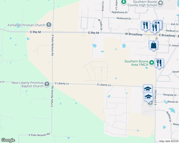 map of restaurants, bars, coffee shops, grocery stores, and more near 15315 Amendment Road in Ashland