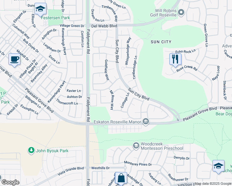 map of restaurants, bars, coffee shops, grocery stores, and more near 325 Stonework Court in Roseville