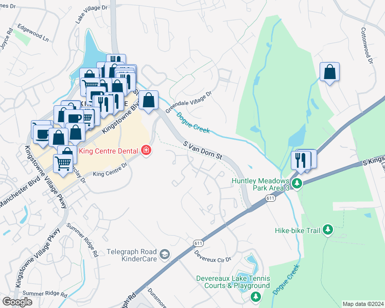 map of restaurants, bars, coffee shops, grocery stores, and more near 5207 Harbor Court Drive in Alexandria