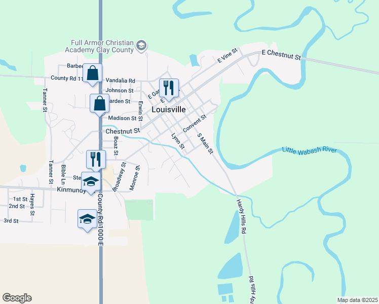 map of restaurants, bars, coffee shops, grocery stores, and more near Abbey Street in Louisville