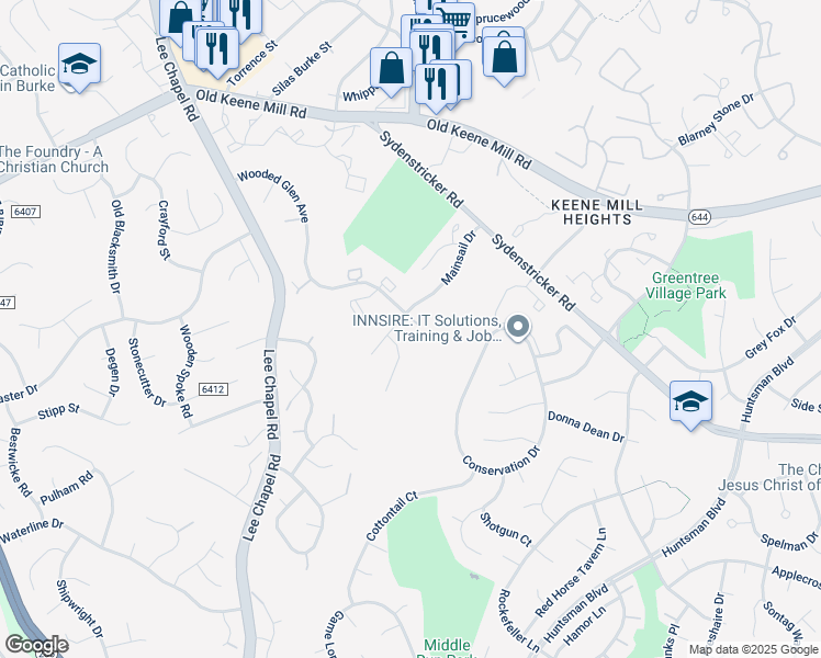 map of restaurants, bars, coffee shops, grocery stores, and more near 9319 Mainsail Drive in Burke