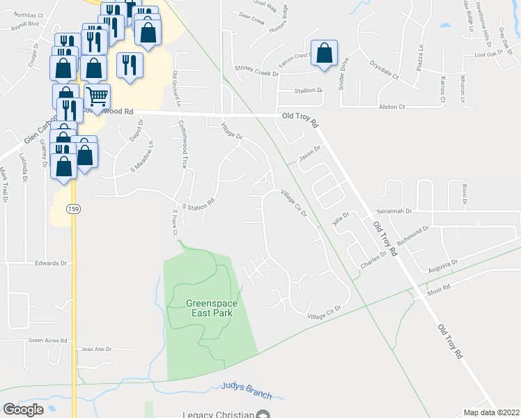 map of restaurants, bars, coffee shops, grocery stores, and more near 14 Peartree Lane in Glen Carbon
