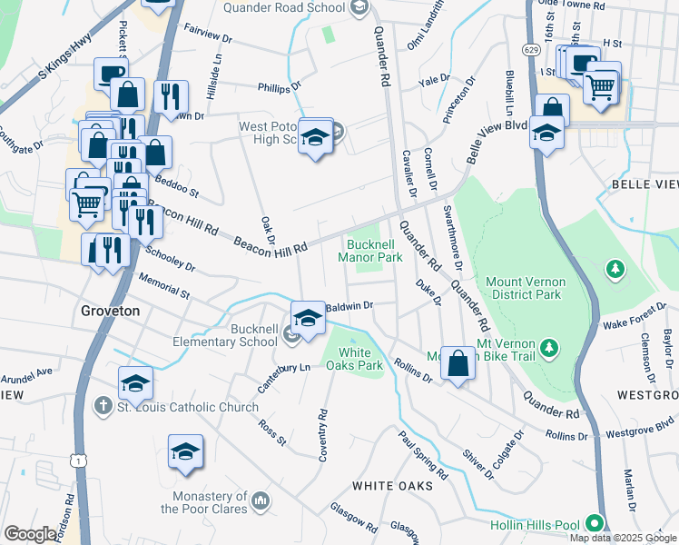 map of restaurants, bars, coffee shops, grocery stores, and more near 6818 Kenyon Drive in Alexandria