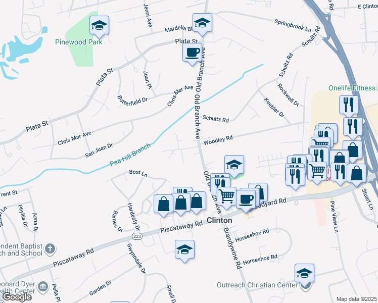 map of restaurants, bars, coffee shops, grocery stores, and more near 6111 Bradley Lane in Clinton