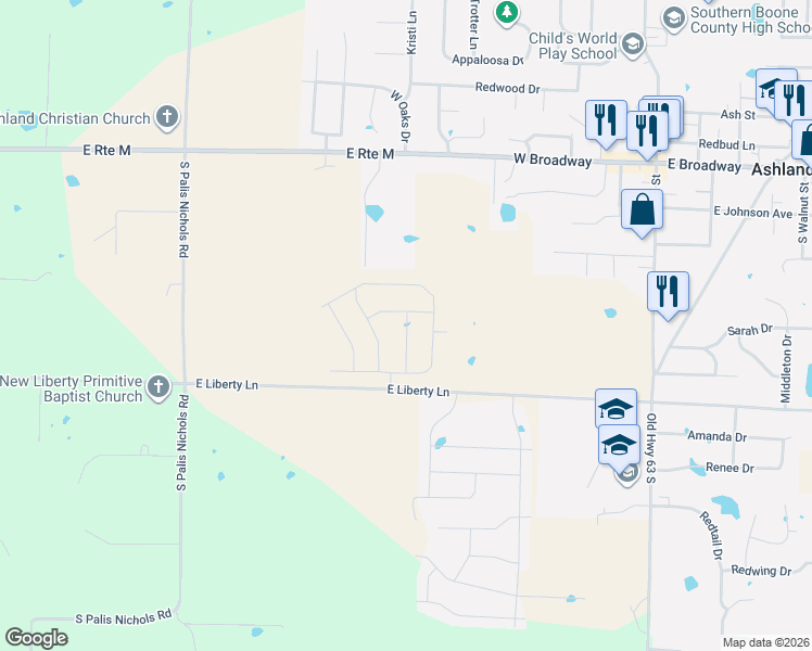map of restaurants, bars, coffee shops, grocery stores, and more near 15325 Regiment Drive in Ashland