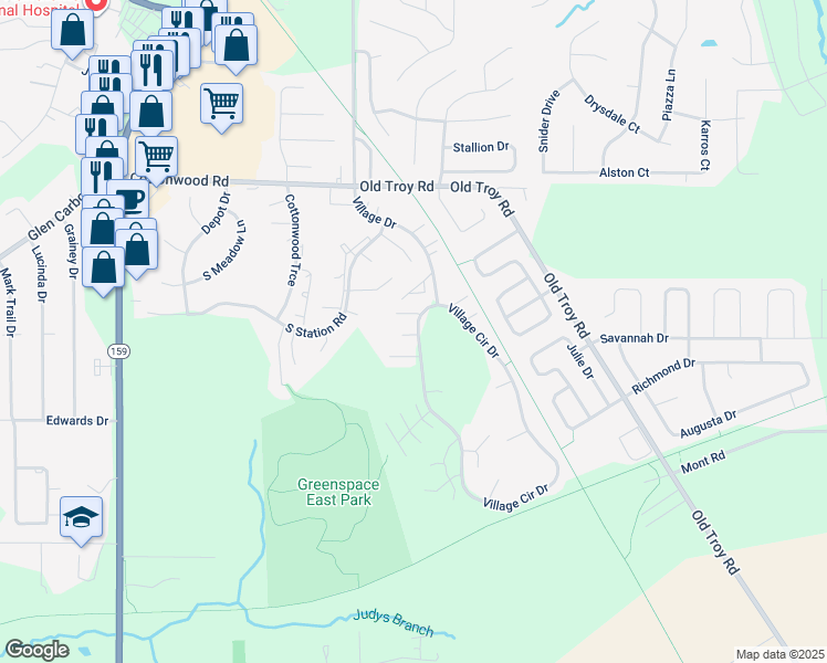 map of restaurants, bars, coffee shops, grocery stores, and more near 3 Peartree Lane in Glen Carbon