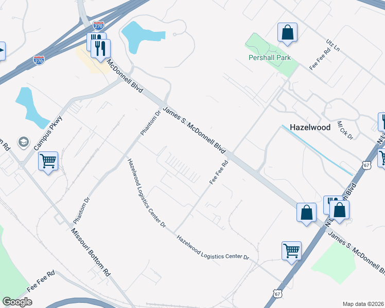map of restaurants, bars, coffee shops, grocery stores, and more near 5800 Phantom Drive in Hazelwood