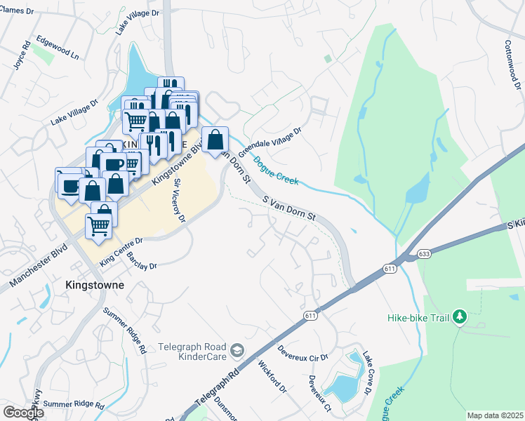 map of restaurants, bars, coffee shops, grocery stores, and more near 5304 Avalon Place in Alexandria