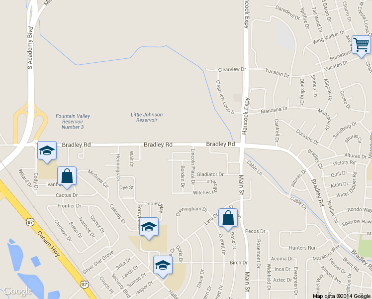 map of restaurants, bars, coffee shops, grocery stores, and more near 4318 Witches Hollow Lane in Colorado Springs