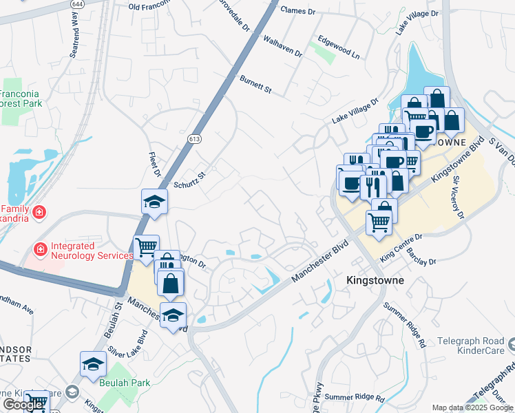map of restaurants, bars, coffee shops, grocery stores, and more near 6860 Alicia Court in Alexandria
