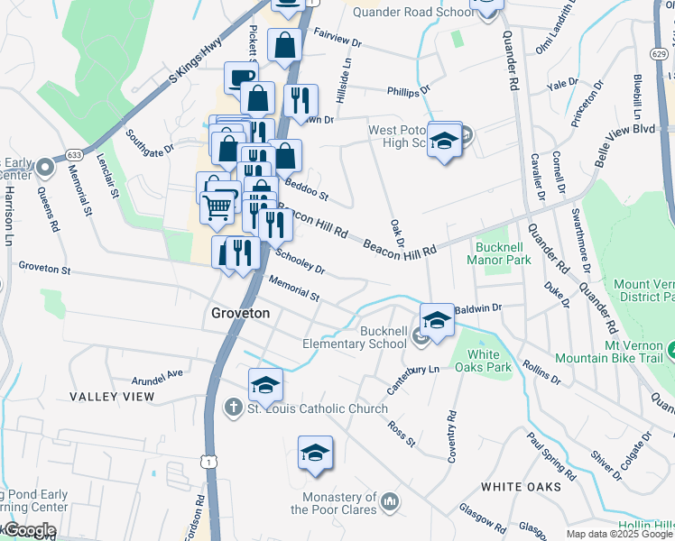 map of restaurants, bars, coffee shops, grocery stores, and more near 2700 Schooley Drive in Alexandria