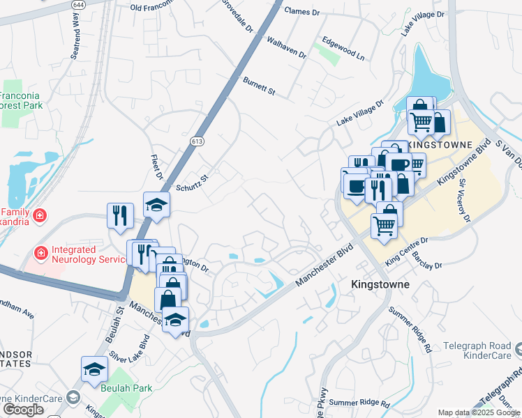 map of restaurants, bars, coffee shops, grocery stores, and more near 6860 Alicia Court in Alexandria