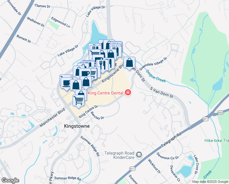 map of restaurants, bars, coffee shops, grocery stores, and more near 6831 Sir Viceroy Drive in Alexandria