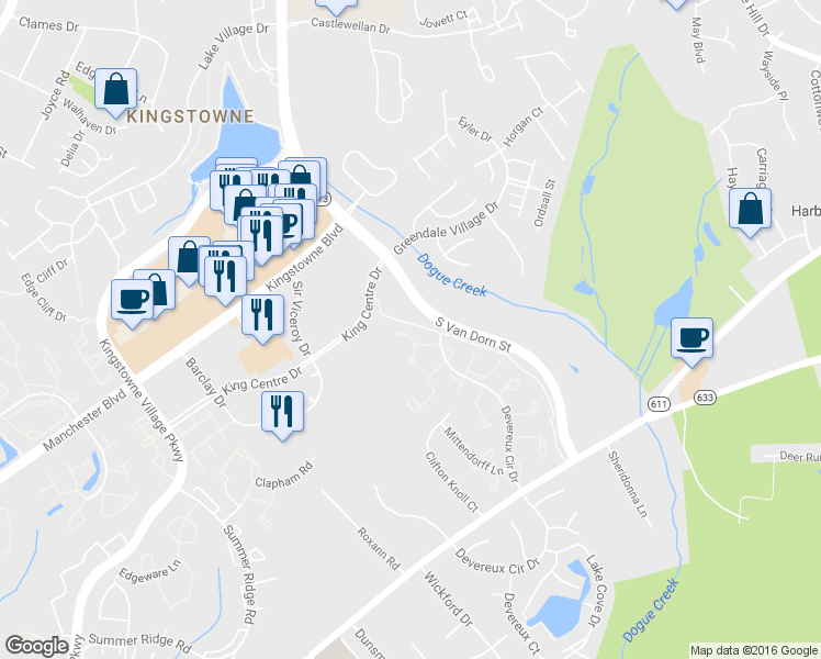 map of restaurants, bars, coffee shops, grocery stores, and more near 6817 Heatherway Court in Alexandria