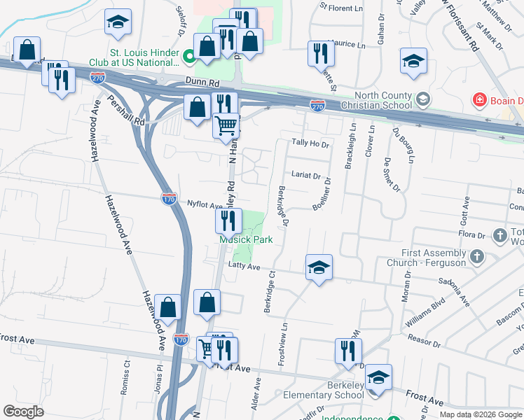 map of restaurants, bars, coffee shops, grocery stores, and more near 8507 Latty Avenue in Hazelwood