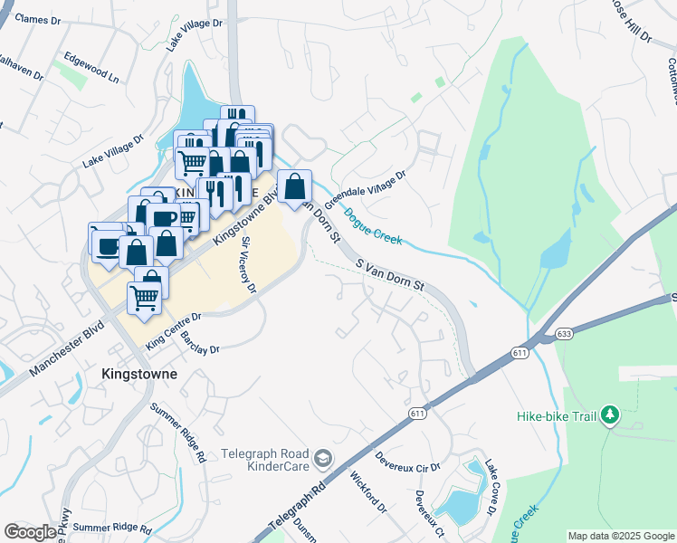 map of restaurants, bars, coffee shops, grocery stores, and more near 6817 Heatherway Court in Alexandria