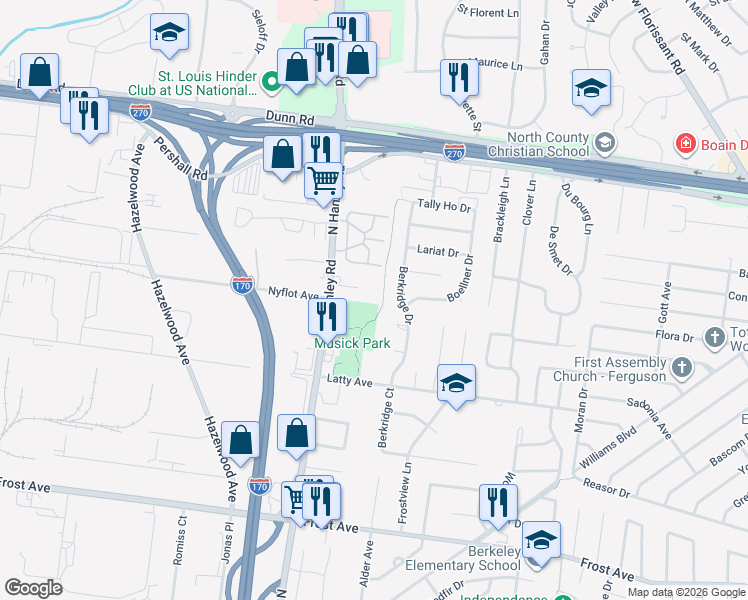 map of restaurants, bars, coffee shops, grocery stores, and more near 8507 Latty Avenue in Hazelwood