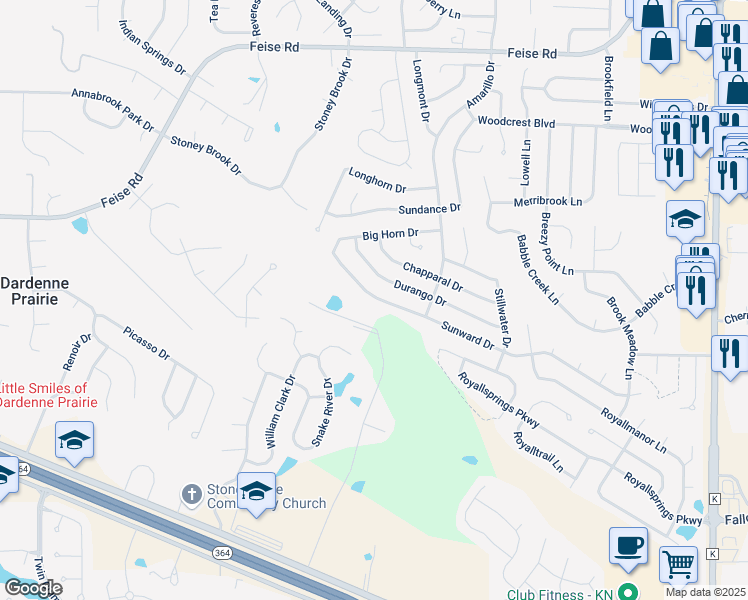 map of restaurants, bars, coffee shops, grocery stores, and more near 614 Durango Drive in O'Fallon