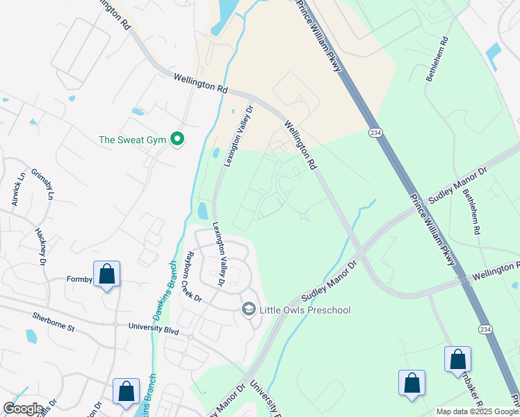 map of restaurants, bars, coffee shops, grocery stores, and more near Rose Mallow Drive in Prince William County